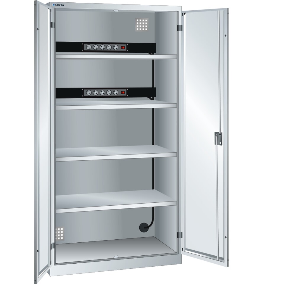 Illustration du produit: Armoire à casiers LISTA avec prises électriques, (lxPxH) 1 000x580x1 950 mm, 2 blocs multiprises sur paroi arrière, gris clair
