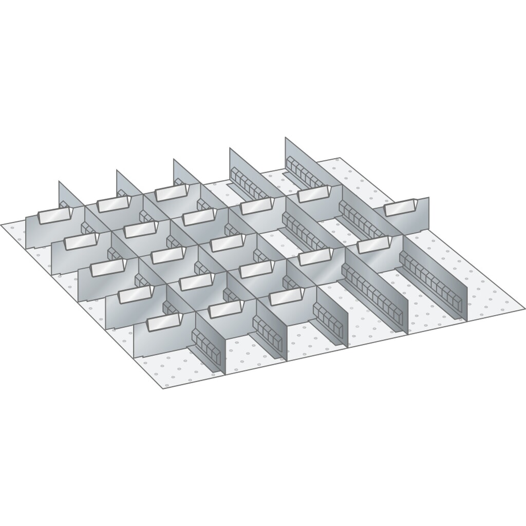 Illustration du produit: Jeu de parois à fentes et de plaquettes de séparation LISTA 36x36E, (lxP) 612x612 mm, 5 parois à fentes, 20 plaquettes de séparation, hauteur de façade 50 mm