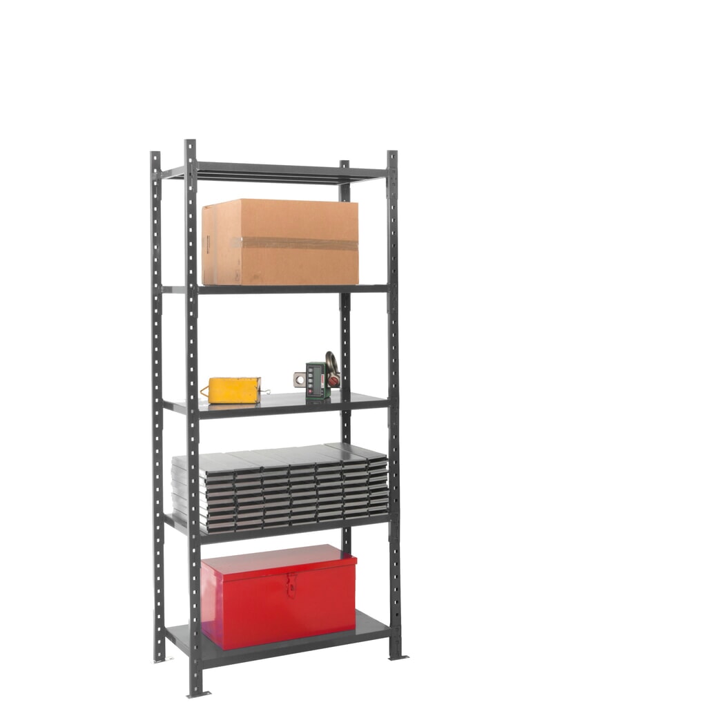 ManOrga Rayonnage à tablettes gris graphite avec tablettes en tôle d’acier, charge par tablette 500 kg, HxlxP 2 500 x 1 050 x 510 mm N° de l'image du produit 7 : ManOrga Rayonnage à tablettes gris graphite avec tablettes en tôle d’acier, charge par tablette 500 kg, HxlxP 2 500 x 1 050 x 510 mm