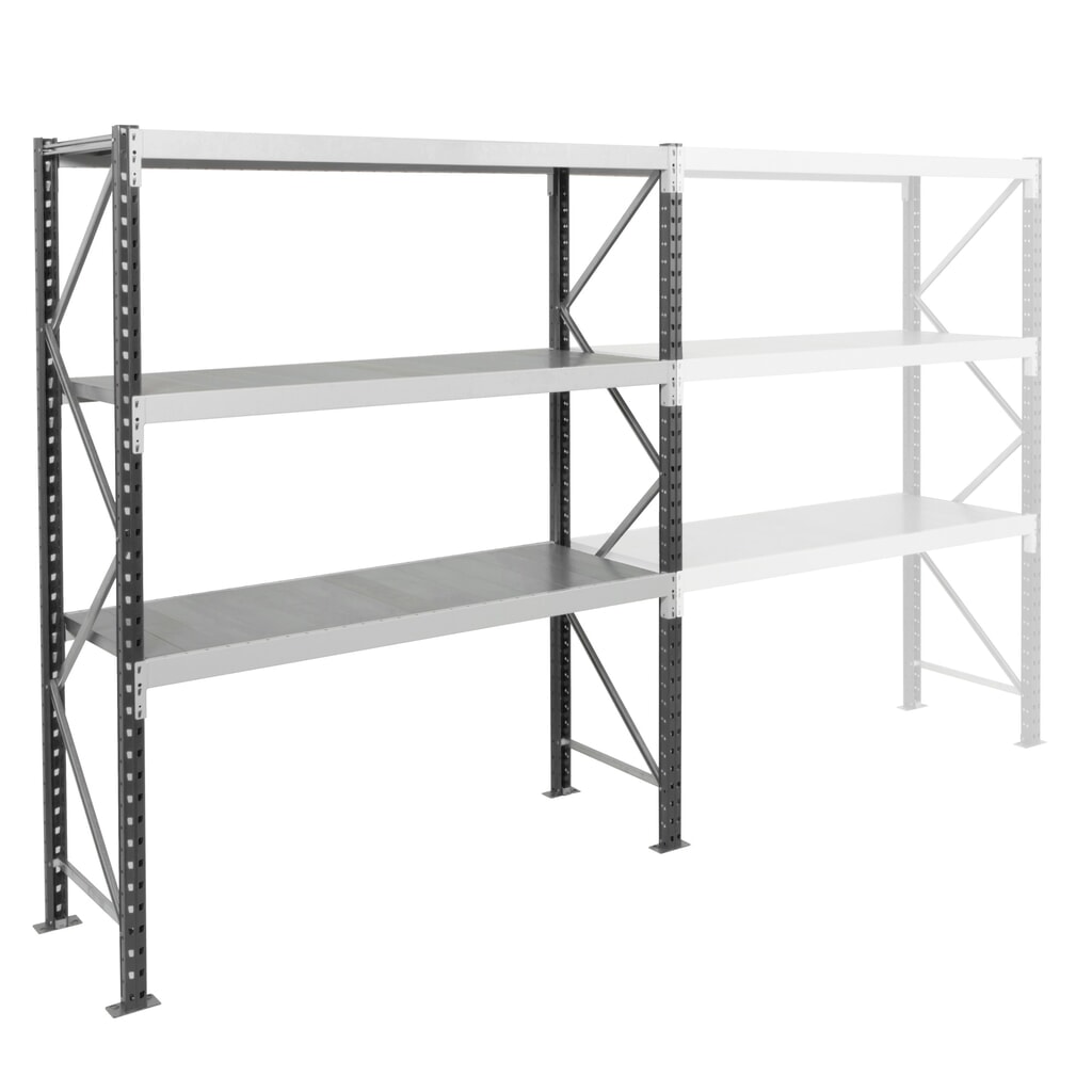 Rayonnage grande portée ManOrga, avec panneaux en acier, module de base, charge par tablette 880 kg, H x l x P 2 500 x 1 800 x 600 mm Illustration du produit: Rayonnage grande portée ManOrga, avec panneaux en acier, module de base, charge par tablette 880 kg, H x l x P 2 500 x 1 800 x 600 mm