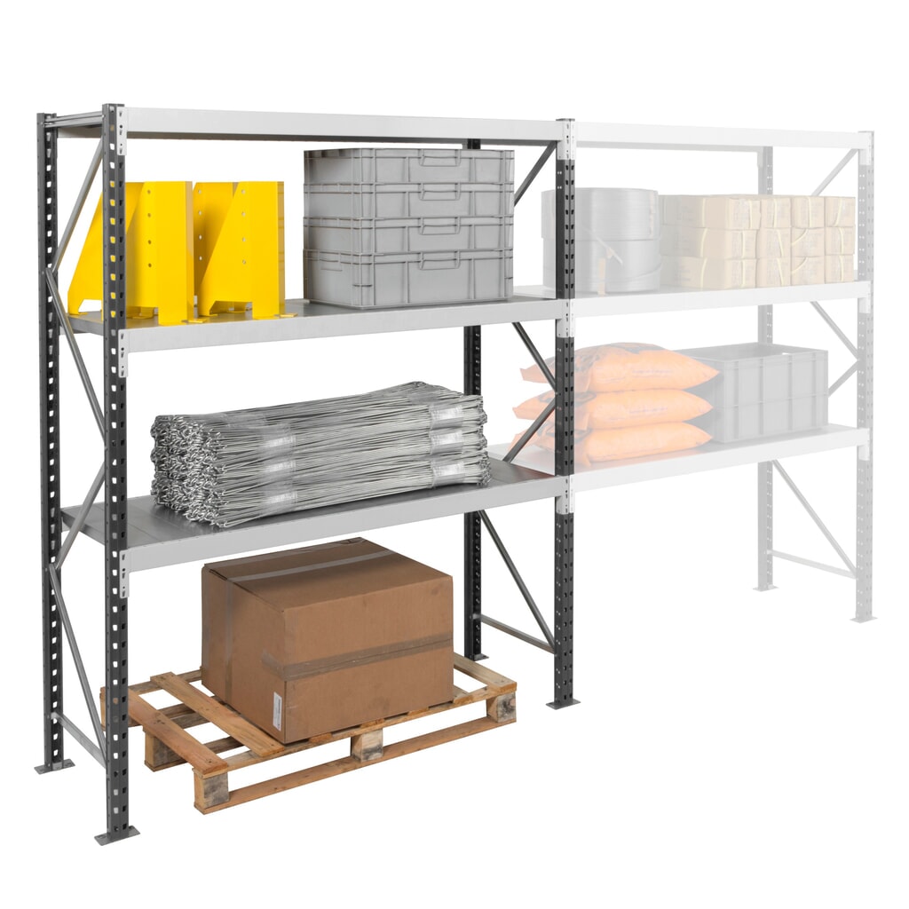 N° de l'image du produit 4 : Rayonnage grande portée ManOrga, avec panneaux en acier, module de base, charge par tablette 880 kg, H x l x P 2 500 x 1 800 x 600 mm