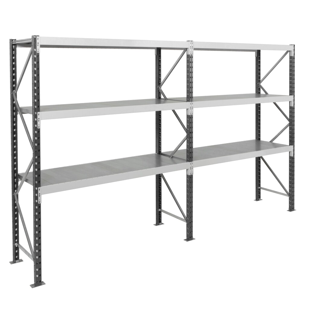 Rayonnage grande portée ManOrga, avec panneaux en acier, module de base, charge par tablette 880 kg, H x l x P 2 500 x 1 800 x 600 mm N° de l'image du produit 5 : Rayonnage grande portée ManOrga, avec panneaux en acier, module de base, charge par tablette 880 kg, H x l x P 2 500 x 1 800 x 600 mm