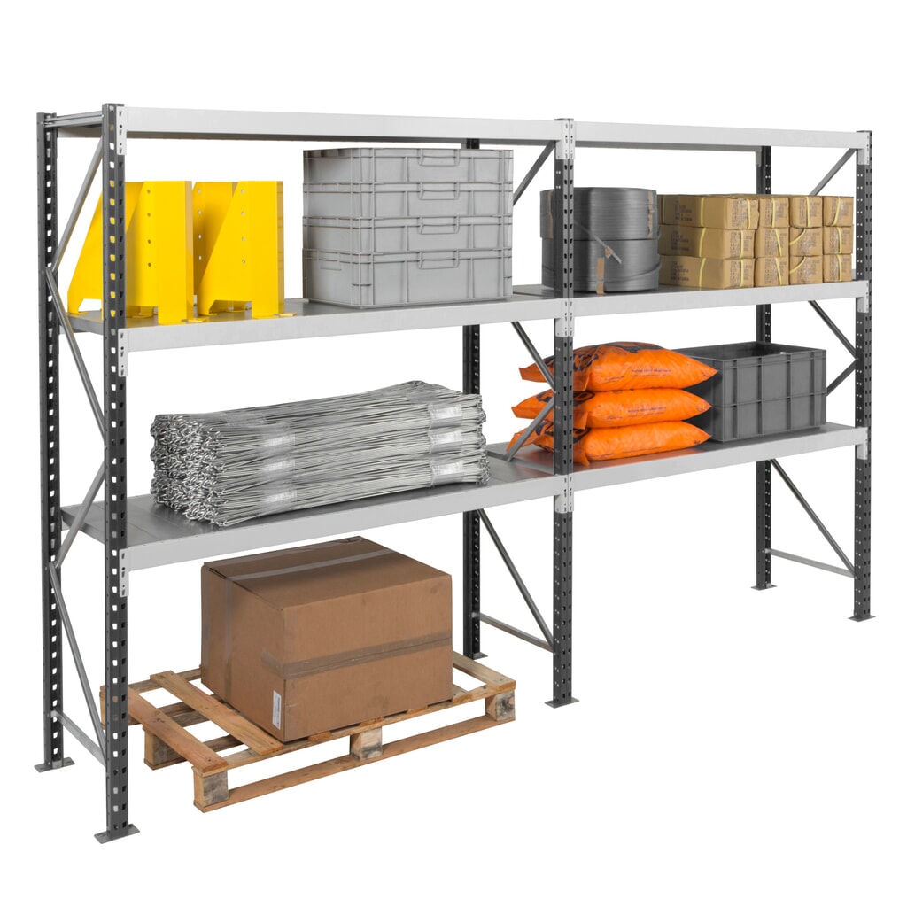N° de l'image du produit 6 : Rayonnage grande portée ManOrga, avec panneaux en acier, module de base, charge par tablette 880 kg, H x l x P 2 500 x 1 800 x 600 mm