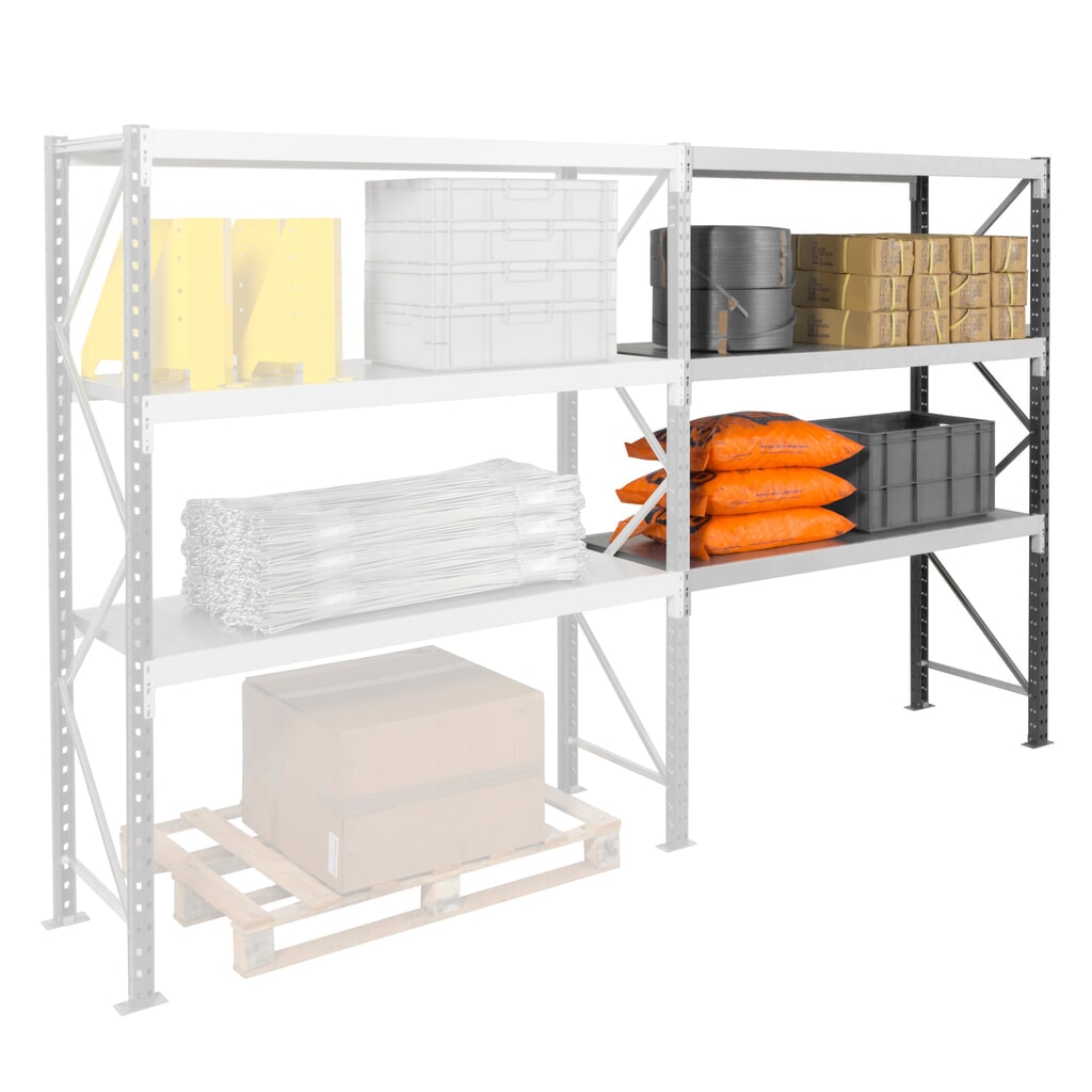 Rayonnage grande portée ManOrga, avec panneaux en acier, module de base, charge par tablette 880 kg, H x l x P 2 500 x 1 800 x 600 mm N° de l'image du produit 7 : Rayonnage grande portée ManOrga, avec panneaux en acier, module de base, charge par tablette 880 kg, H x l x P 2 500 x 1 800 x 600 mm