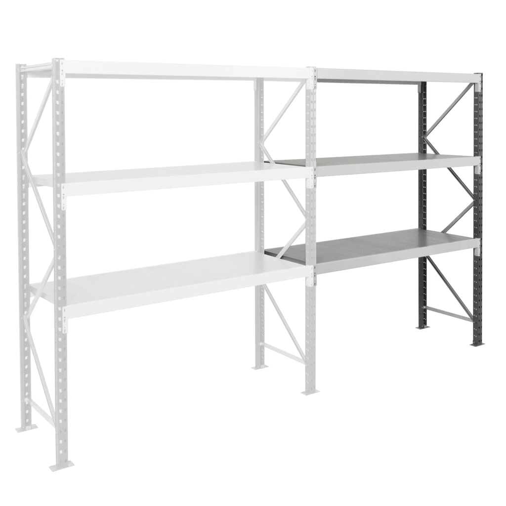 Rayonnage grande portée ManOrga, avec panneaux en acier, TA, capacité de charge 880 kg, H x l x P 2 500 x 1 800 x 600 mm Illustration du produit: Rayonnage grande portée ManOrga, avec panneaux en acier, TA, capacité de charge 880 kg, H x l x P 2 500 x 1 800 x 600 mm