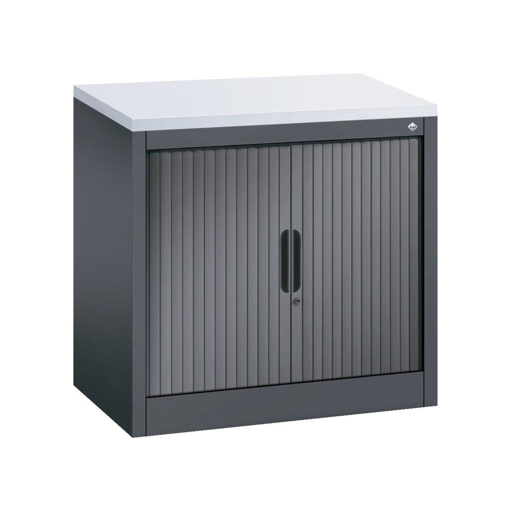 Illustration du produit: Meuble à volet roulant transversal C+P, 1 1/2 hauteur de classeur, largeur 800 mm, gris noir, Gris clair