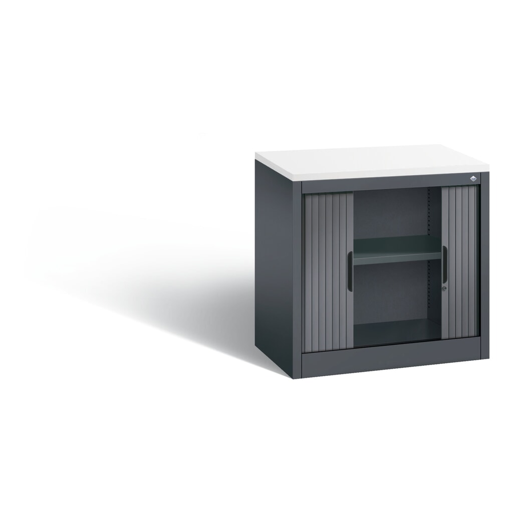Meuble à volet roulant transversal C+P, 1 1/2 hauteur de classeur, largeur 800 mm, gris noir, Blanc N° de l'image du produit 4 : Meuble à volet roulant transversal C+P, 1 1/2 hauteur de classeur, largeur 800 mm, gris noir, Blanc