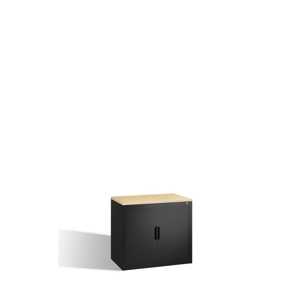 Illustration du produit: Meuble à volet roulant transversal C+P, 1 1/2 hauteur de classeur, largeur 800 mm, gris noir, Érable