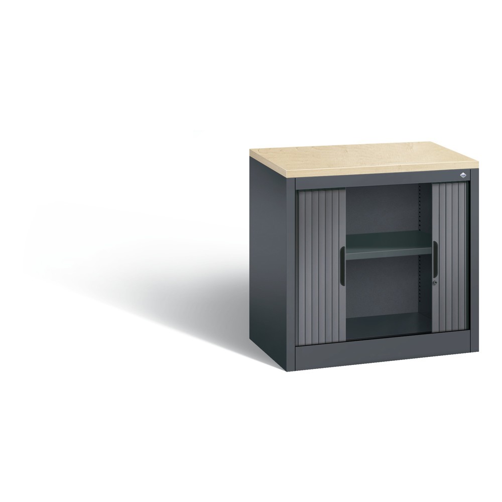 Numéro de l'image du produit 4: Meuble à volet roulant transversal C+P, 1 1/2 hauteur de classeur, largeur 800 mm, gris noir, Érable