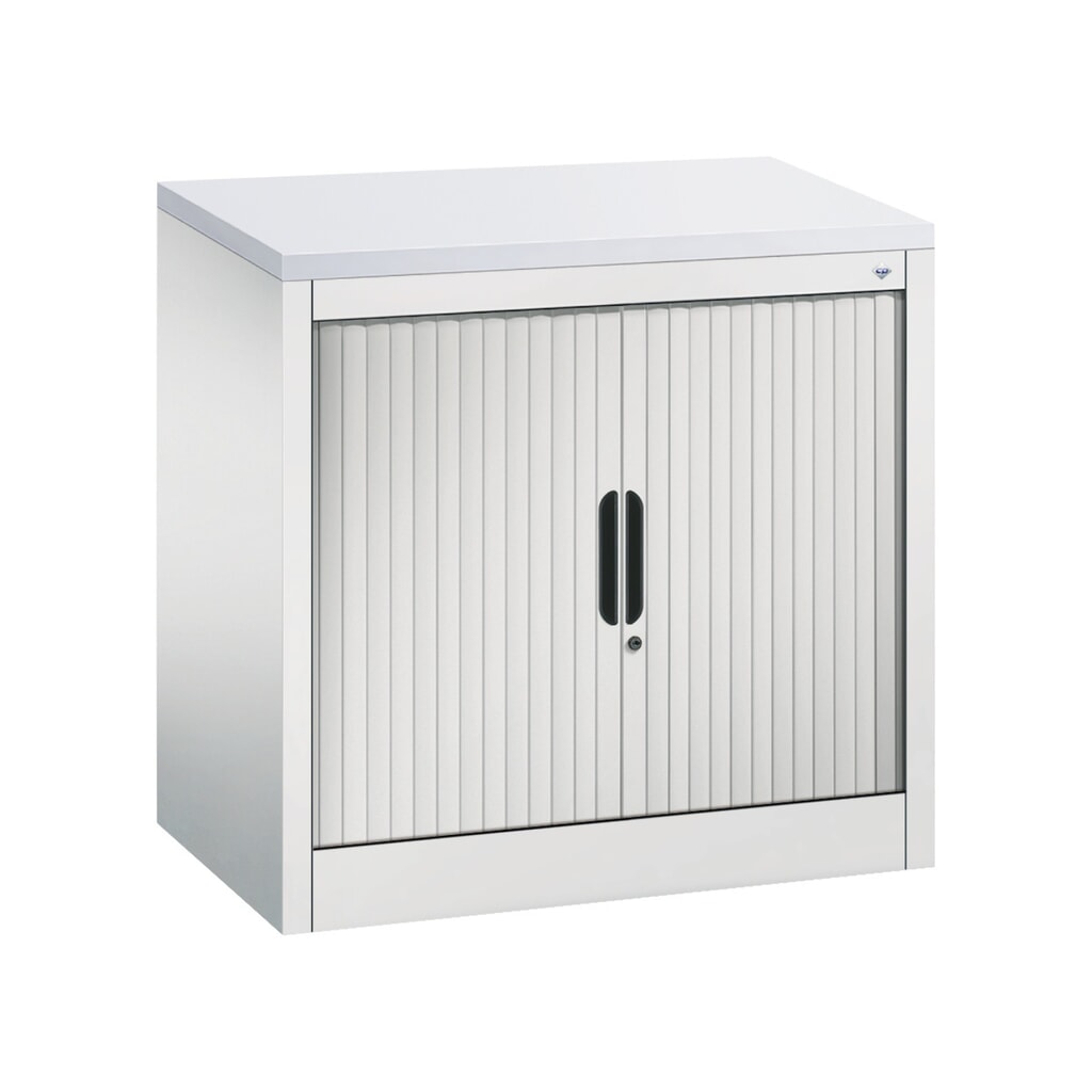 N° de l'image du produit 1 : Meuble à volet roulant transversal C+P, 1 1/2 hauteur de classeur, largeur 800 mm, gris clair, Gris clair