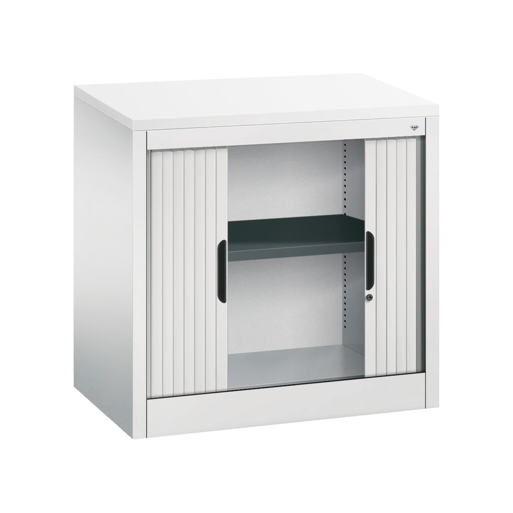 N° de l'image du produit 4 : Meuble à volet roulant transversal C+P, 1 1/2 hauteur de classeur, largeur 800 mm, gris clair, Blanc