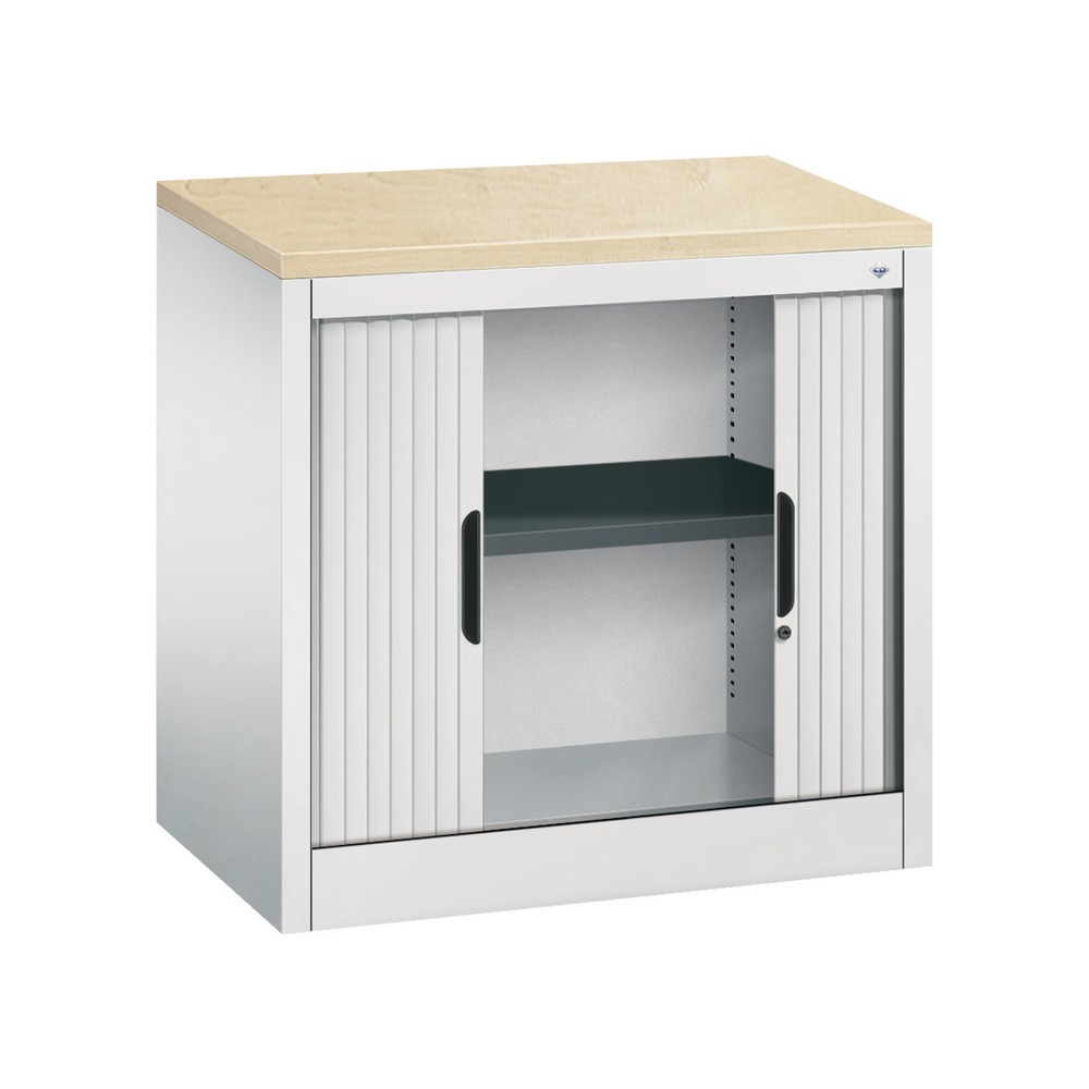 Numéro de l'image du produit 4: Meuble à volet roulant transversal C+P, 1 1/2 hauteur de classeur, largeur 800 mm, gris clair, Érable