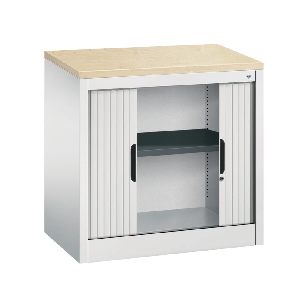 Meuble à volet roulant transversal C+P, 1 1/2 hauteur de classeur, largeur 800 mm, gris clair, Érable N° de l'image du produit 4 : Meuble à volet roulant transversal C+P, 1 1/2 hauteur de classeur, largeur 800 mm, gris clair, Érable