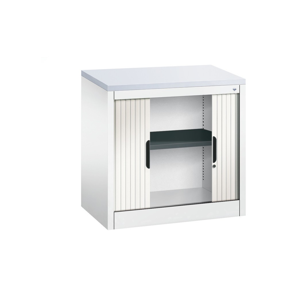 Numéro de l'image du produit 4: Meuble à volet roulant transversal C+P, 1 1/2 hauteur de classeur, largeur 800 mm, blanc pur, Gris clair