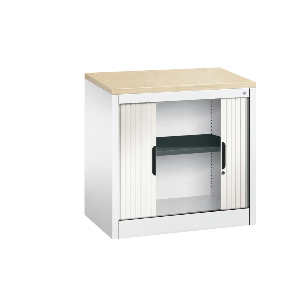 Meuble à volet roulant transversal C+P, 1 1/2 hauteur de classeur, largeur 800 mm, blanc pur, Érable N° de l'image du produit 4 : Meuble à volet roulant transversal C+P, 1 1/2 hauteur de classeur, largeur 800 mm, blanc pur, Érable
