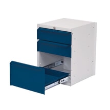 N° de l'image du produit 1 : Meuble bas à 3&nbsp;tiroirs pour table de système de poste de travail Bedrunka+Hirth, H&nbsp;x&nbsp;l&nbsp;x&nbsp;P 500&nbsp;x&nbsp;370&nbsp;x&nbsp;400&nbsp;mm, bleu gentiane