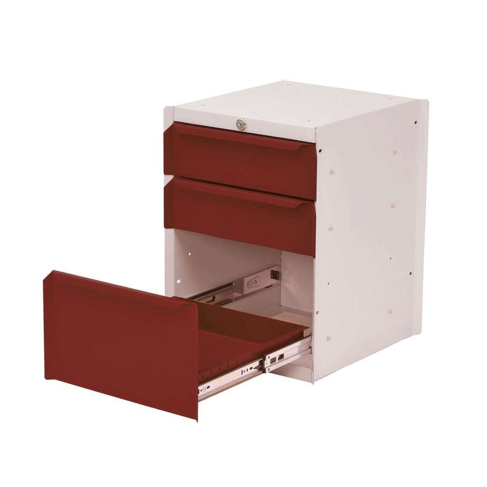 Numéro de l'image du produit 1: Meuble bas à 3 tiroirs pour table de système de poste de travail Bedrunka+Hirth, H x l x P 500 x 370 x 400 mm, rouge rubis