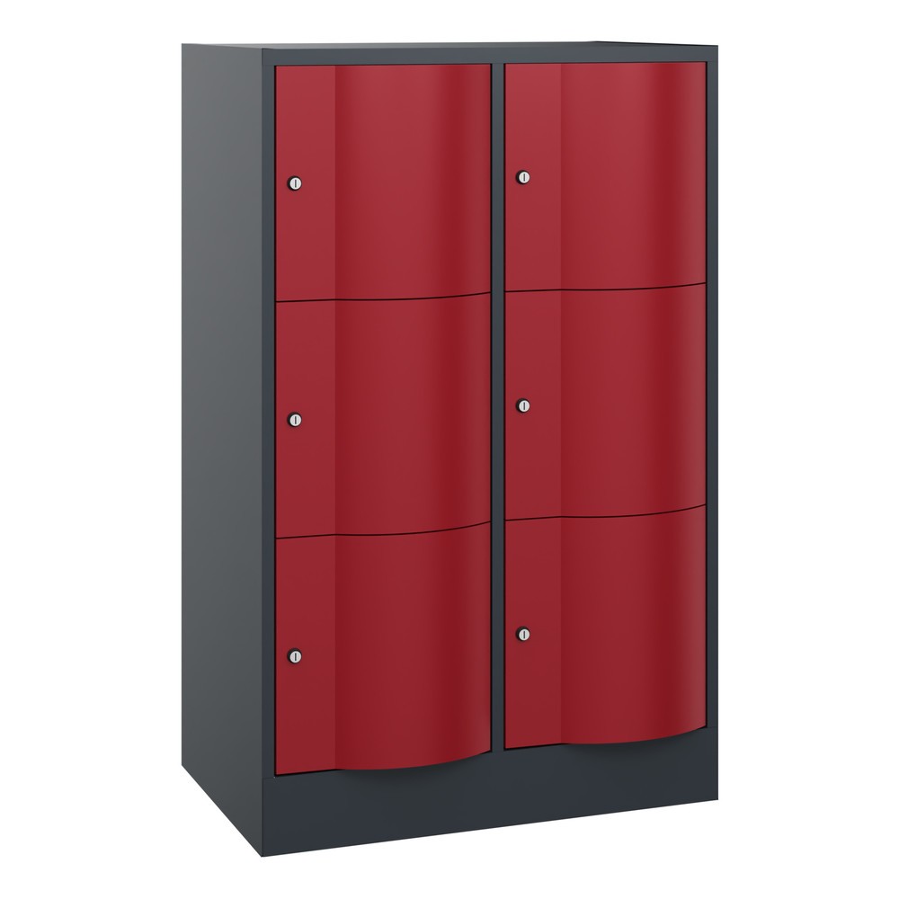 Numéro de l'image du produit 1: Meuble coffre-fort C+P avec portes « anti-vandalisme », 2 x 3 compartiments, H x l x P 1 225 x 770 x 540 mm, gris anthracite, rouge rubis