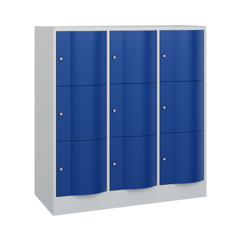 Numéro de l'image du produit 1: Meuble coffre-fort C+P avec portes « anti-vandalisme », 3 x 3 compartiments, H x l x P 1 225 x 1 150 x 540 mm, gris clair, bleu gentiane