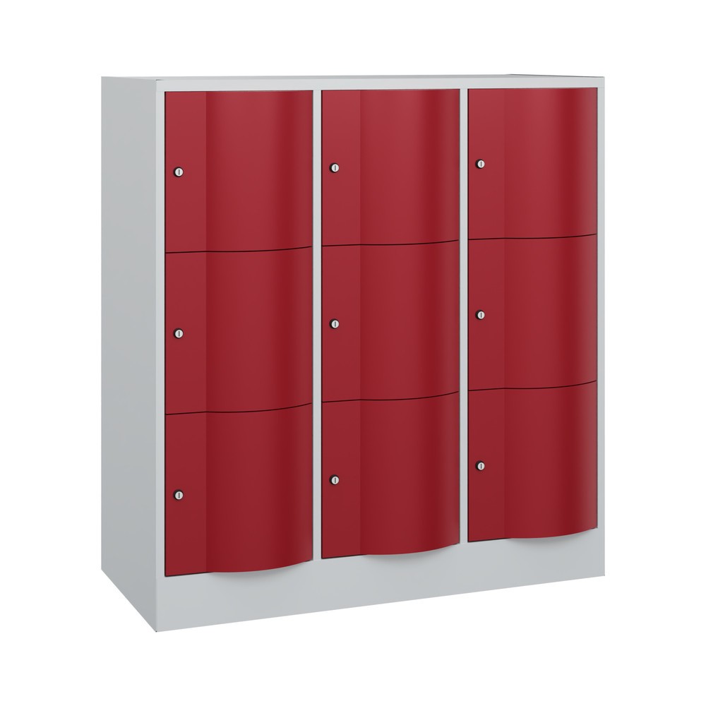 Numéro de l'image du produit 1: Meuble coffre-fort C+P avec portes « anti-vandalisme », 3 x 3 compartiments, H x l x P 1 225 x 1 150 x 540 mm, gris clair, rouge rubis
