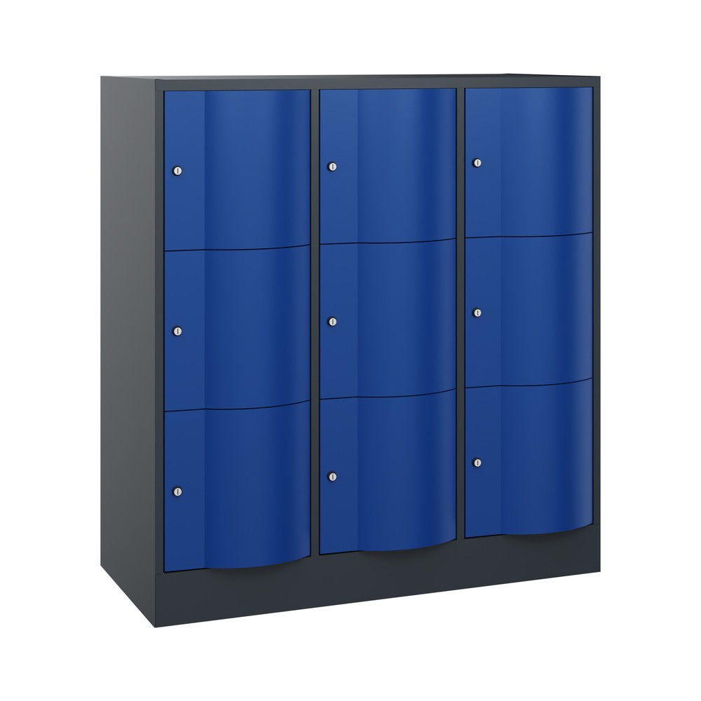 Numéro de l'image du produit 1: Meuble coffre-fort C+P avec portes « anti-vandalisme », 3 x 3 compartiments, H x l x P 1 225 x 1 150 x 540 mm, gris anthracite, bleu gentiane