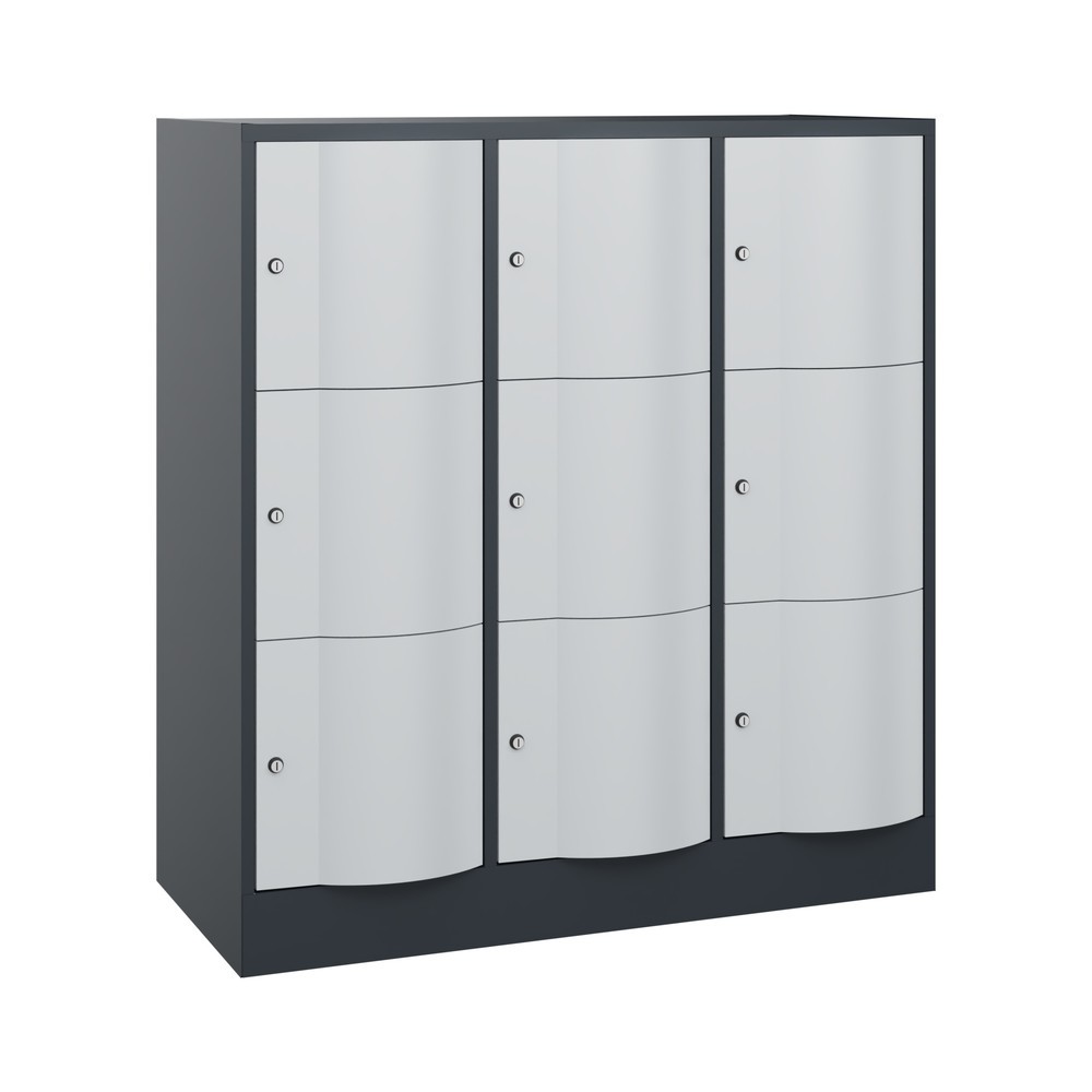 Numéro de l'image du produit 1: Meuble coffre-fort C+P avec portes « anti-vandalisme », 3 x 3 compartiments, H x l x P 1 225 x 1 150 x 540 mm, gris anthracite, gris clair
