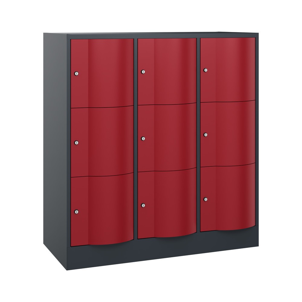 Numéro de l'image du produit 1: Meuble coffre-fort C+P avec portes « anti-vandalisme », 3 x 3 compartiments, H x l x P 1 225 x 1 150 x 540 mm, gris anthracite, rouge rubis