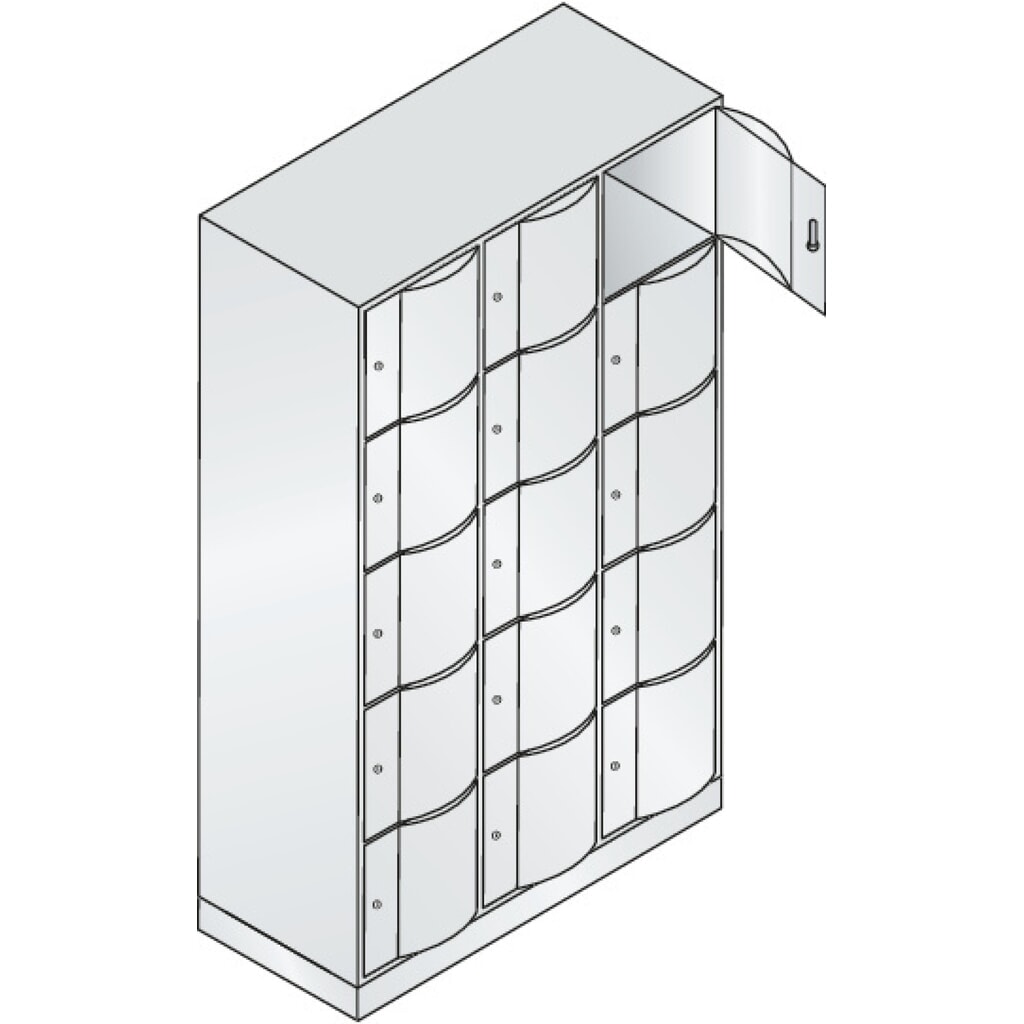 N° de l'image du produit 2 : Meuble coffre-fort C+P avec portes « anti-vandalisme », 3 x 5 compartiments, H x l x P 1 950 x 1 150 x 540 mm, gris clair, bleu gentiane