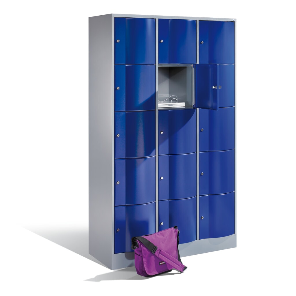 Meuble coffre-fort C+P avec portes « anti-vandalisme », 3 x 5 compartiments, H x l x P 1 950 x 1 150 x 540 mm, gris clair, bleu gentiane N° de l'image du produit 4 : Meuble coffre-fort C+P avec portes « anti-vandalisme », 3 x 5 compartiments, H x l x P 1 950 x 1 150 x 540 mm, gris clair, bleu gentiane