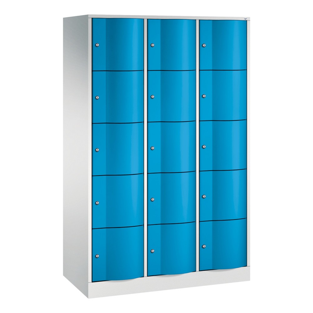 N° de l'image du produit 1 : Meuble coffre-fort C+P avec portes « anti-vandalisme », 3 x 5 compartiments, H x l x P 1 950 x 1 150 x 540 mm, gris clair, bleu clair