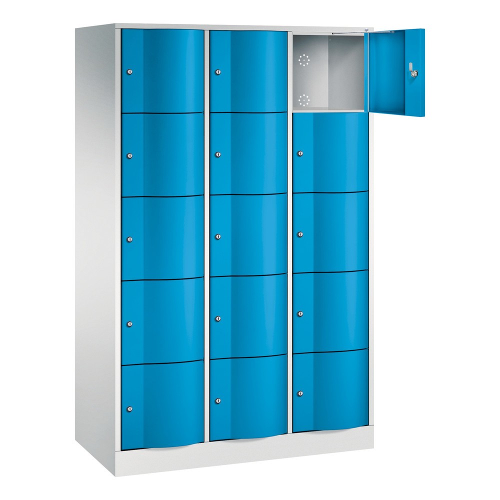 N° de l'image du produit 3 : Meuble coffre-fort C+P avec portes « anti-vandalisme », 3 x 5 compartiments, H x l x P 1 950 x 1 150 x 540 mm, gris clair, bleu clair