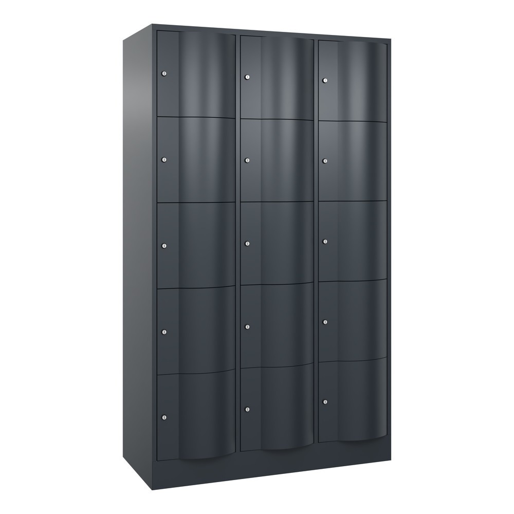 N° de l'image du produit 1 : Meuble coffre-fort C+P avec portes « anti-vandalisme », 3 x 5 compartiments, H x l x P 1 950 x 1 150 x 540 mm, gris anthracite, gris anthracite