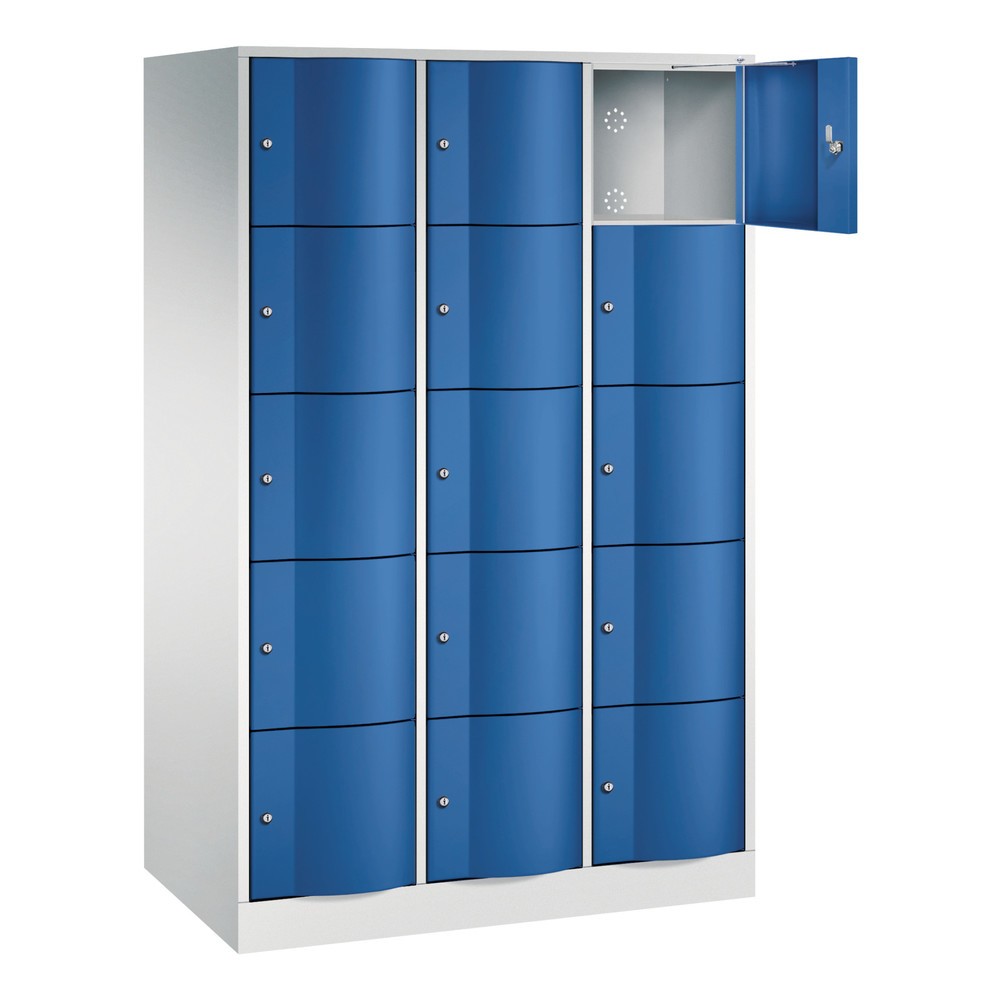 Numéro de l'image du produit 3: Meuble coffre-fort C+P avec portes « anti-vandalisme », 3 x 5 compartiments, H x l x P 1 950 x 1 150 x 640 mm, gris clair, bleu gentiane