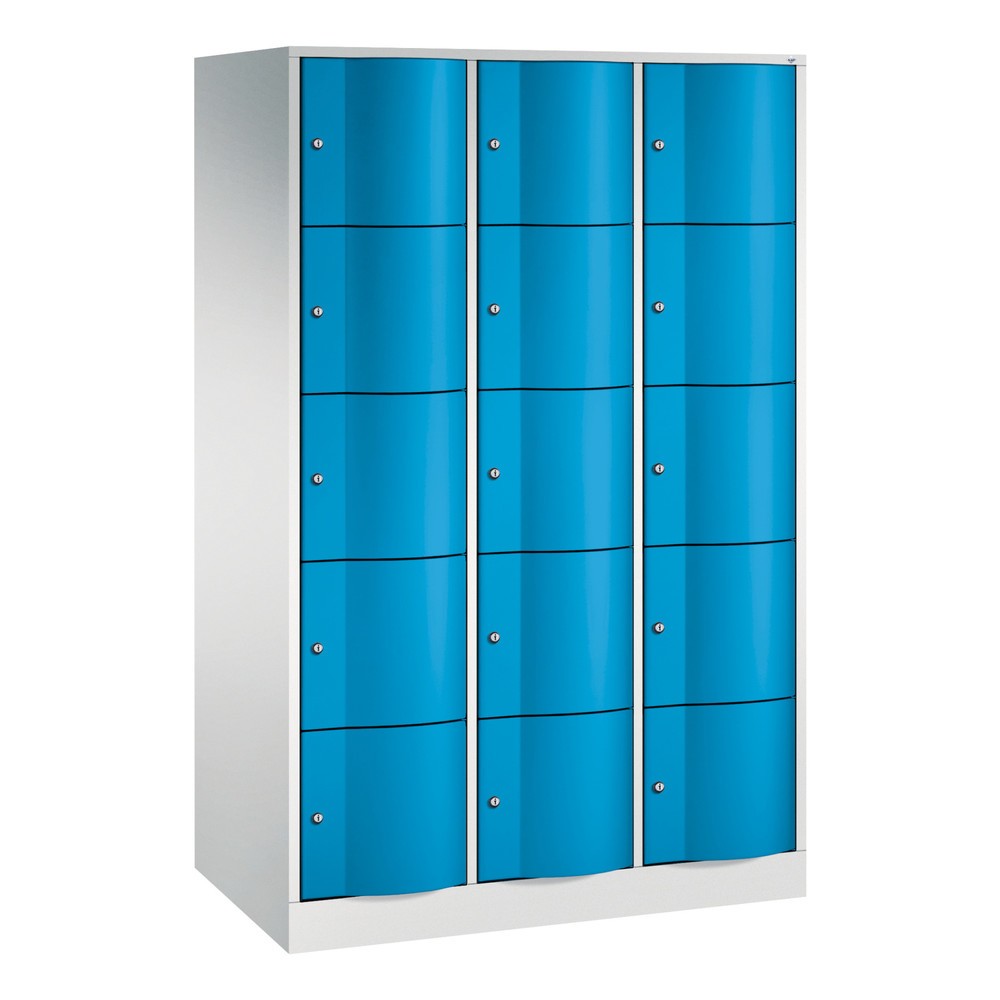 Numéro de l'image du produit 1: Meuble coffre-fort C+P avec portes « anti-vandalisme », 3 x 5 compartiments, H x l x P 1 950 x 1 150 x 640 mm, gris clair, bleu clair