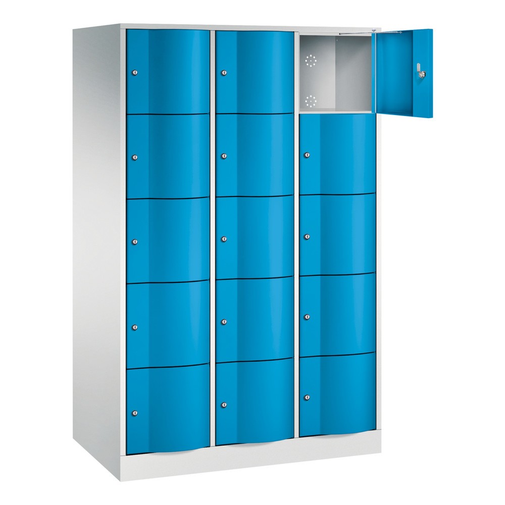 Numéro de l'image du produit 3: Meuble coffre-fort C+P avec portes « anti-vandalisme », 3 x 5 compartiments, H x l x P 1 950 x 1 150 x 640 mm, gris clair, bleu clair