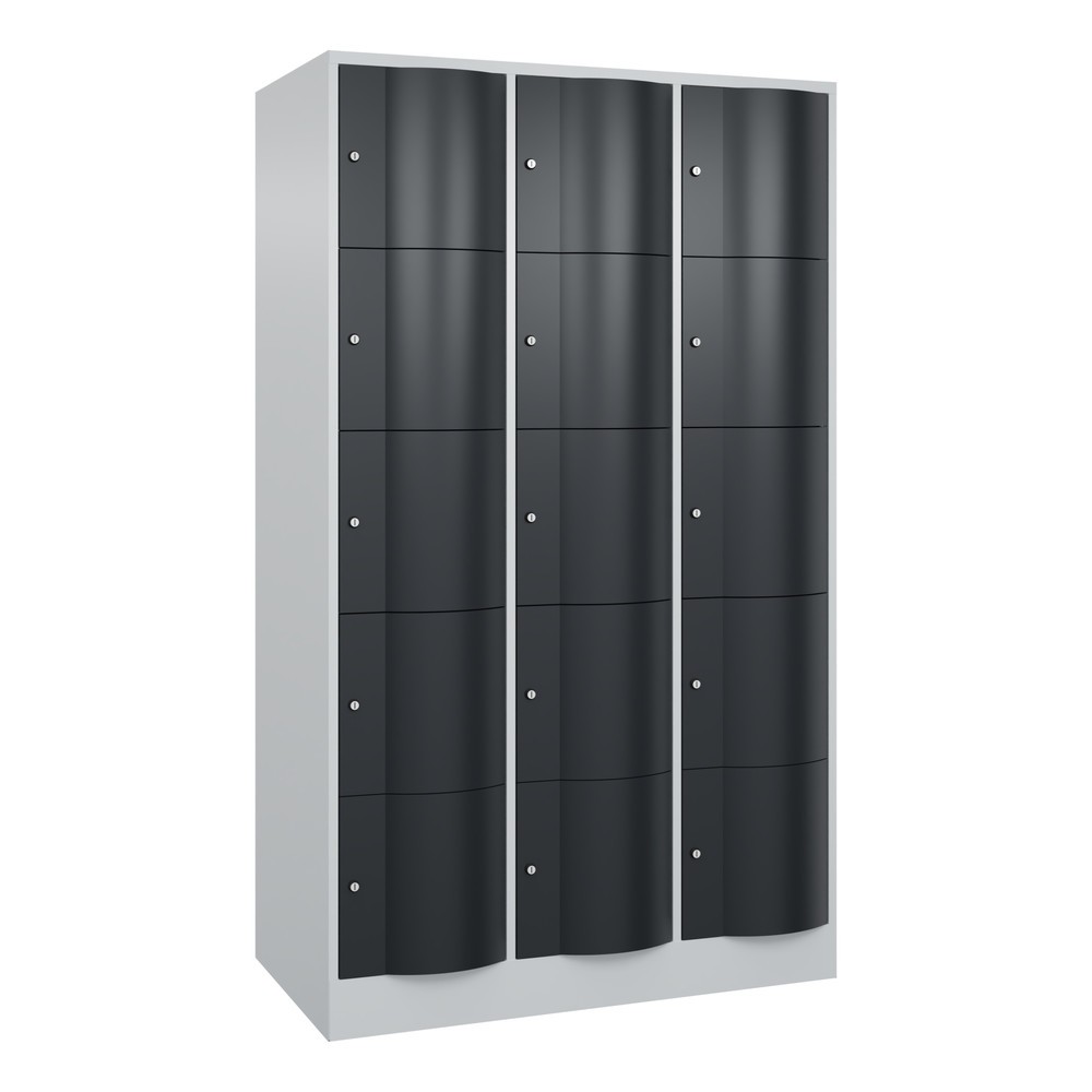 Numéro de l'image du produit 1: Meuble coffre-fort C+P avec portes « anti-vandalisme », 3 x 5 compartiments, H x l x P 1 950 x 1 150 x 640 mm, gris clair, gris anthracite