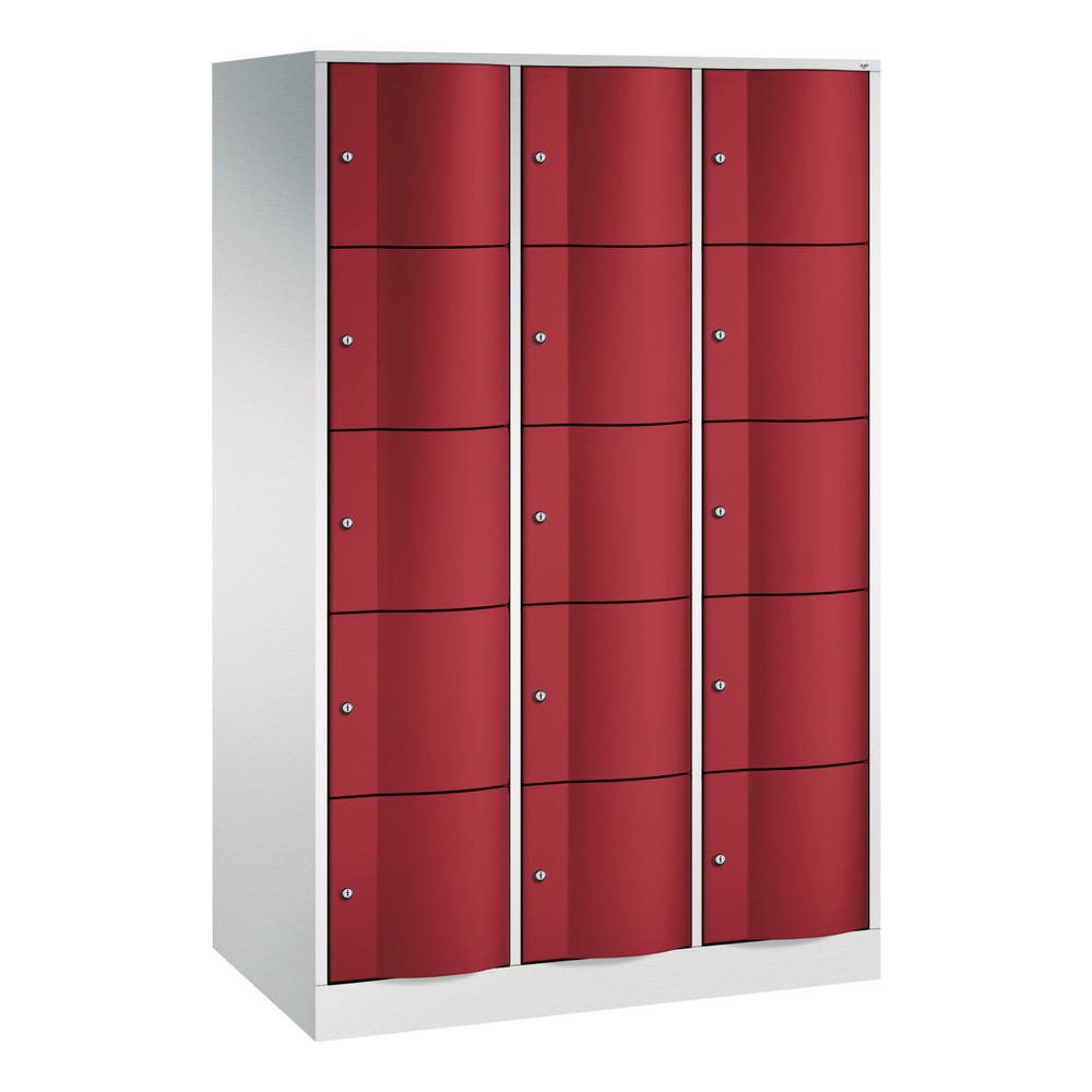 Numéro de l'image du produit 1: Meuble coffre-fort C+P avec portes « anti-vandalisme », 3 x 5 compartiments, H x l x P 1 950 x 1 150 x 640 mm, gris clair, rouge rubis
