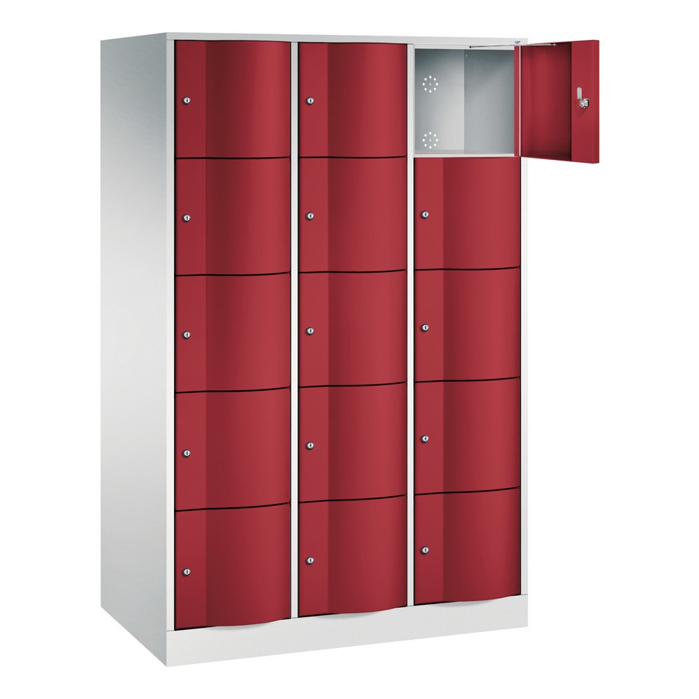 Numéro de l'image du produit 3: Meuble coffre-fort C+P avec portes « anti-vandalisme », 3 x 5 compartiments, H x l x P 1 950 x 1 150 x 640 mm, gris clair, rouge rubis