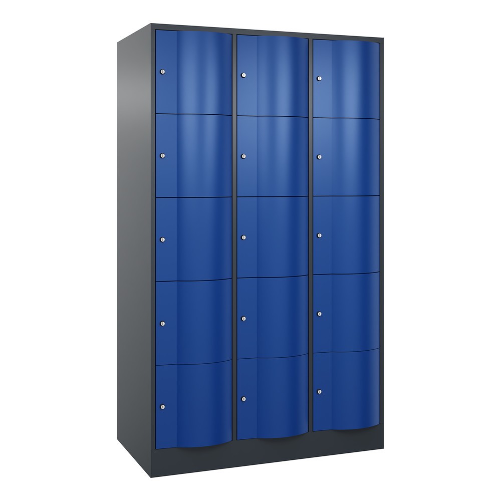 Numéro de l'image du produit 1: Meuble coffre-fort C+P avec portes « anti-vandalisme », 3 x 5 compartiments, H x l x P 1 950 x 1 150 x 640 mm, gris anthracite, bleu gentiane