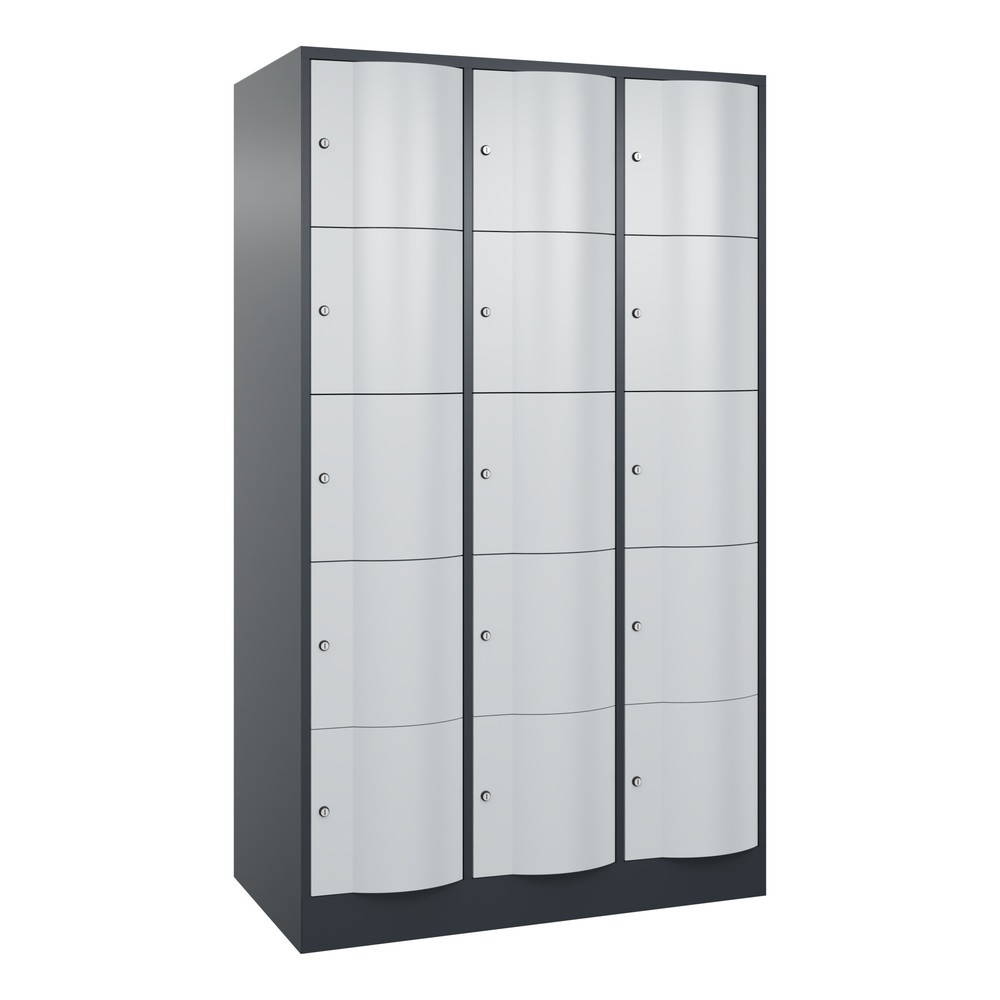 Numéro de l'image du produit 1: Meuble coffre-fort C+P avec portes « anti-vandalisme », 3 x 5 compartiments, H x l x P 1 950 x 1 150 x 640 mm, gris anthracite, gris clair
