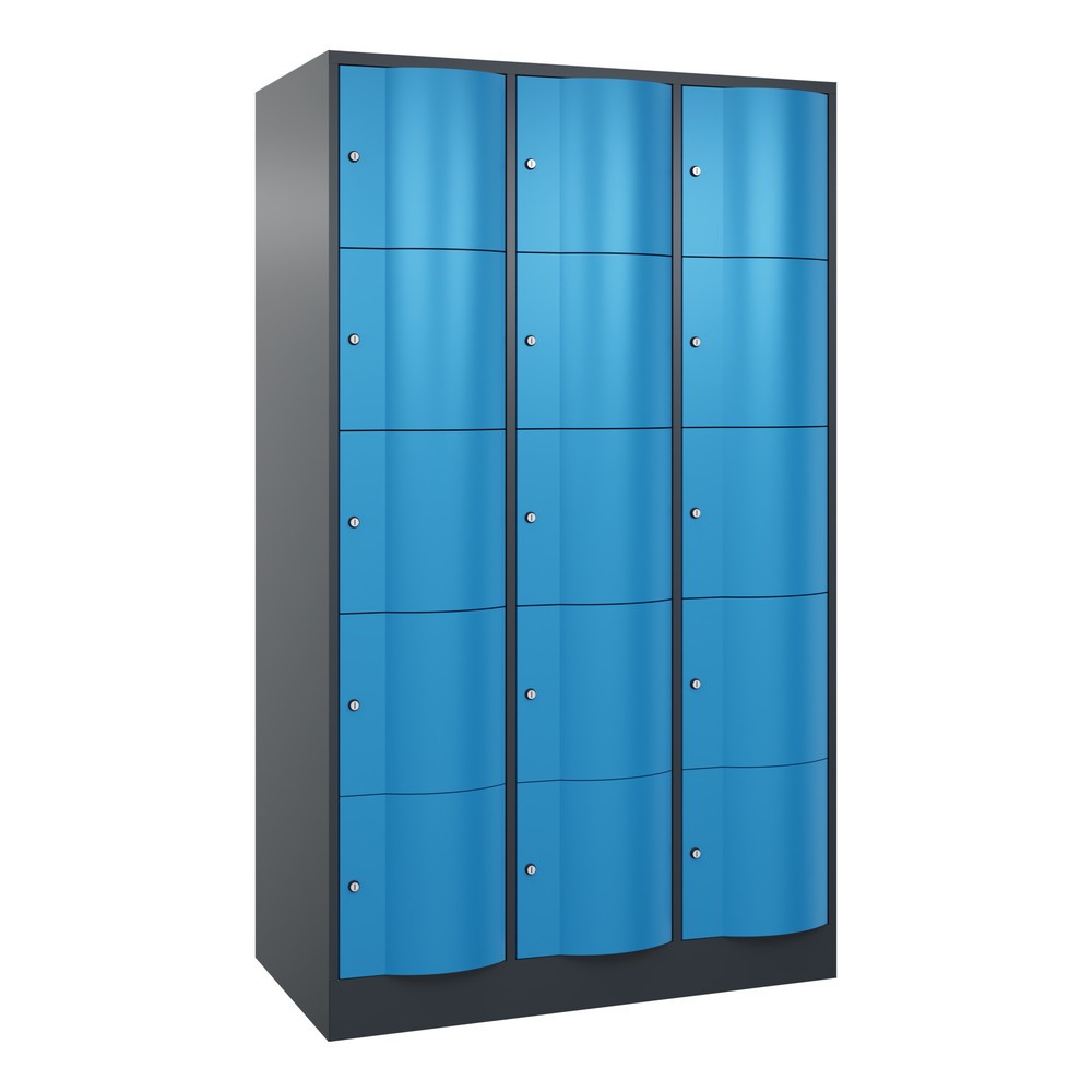Numéro de l'image du produit 1: Meuble coffre-fort C+P avec portes « anti-vandalisme », 3 x 5 compartiments, H x l x P 1 950 x 1 150 x 640 mm, gris anthracite, bleu clair