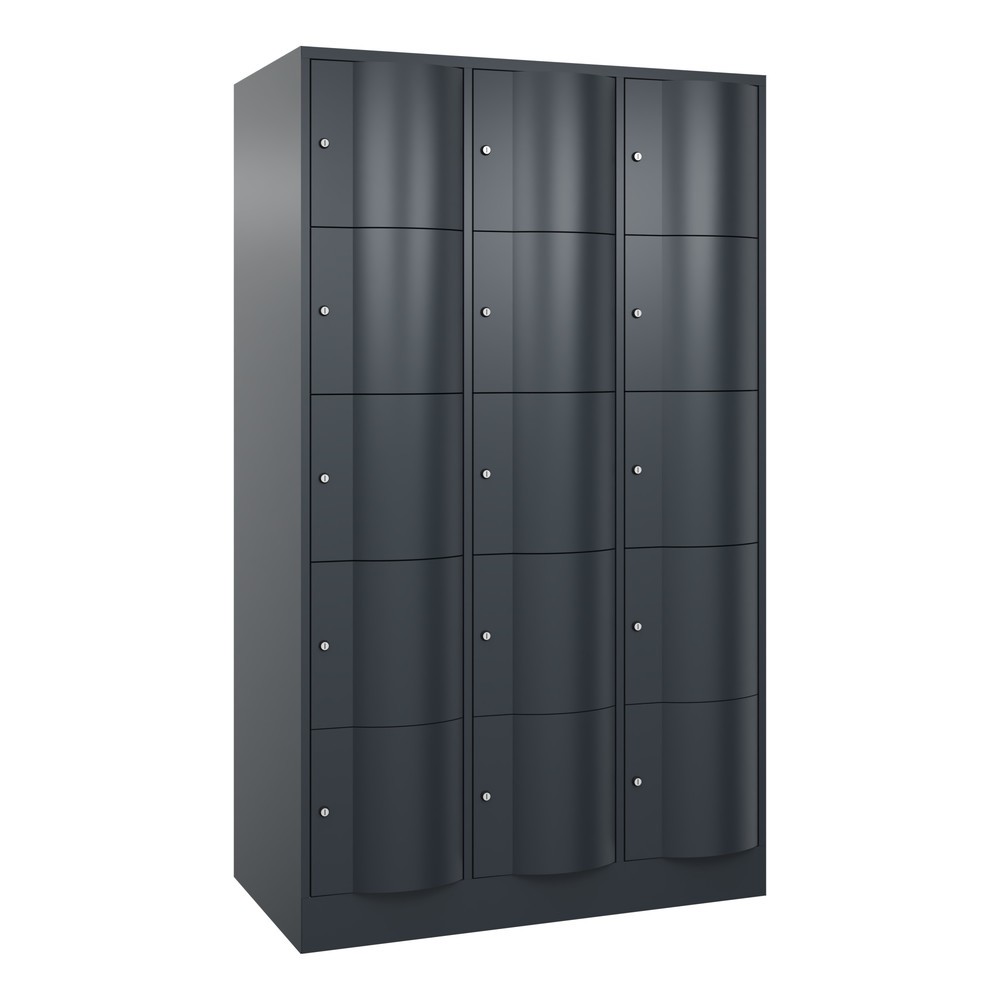 Numéro de l'image du produit 1: Meuble coffre-fort C+P avec portes « anti-vandalisme », 3 x 5 compartiments, H x l x P 1 950 x 1 150 x 640 mm, gris anthracite, gris anthracite