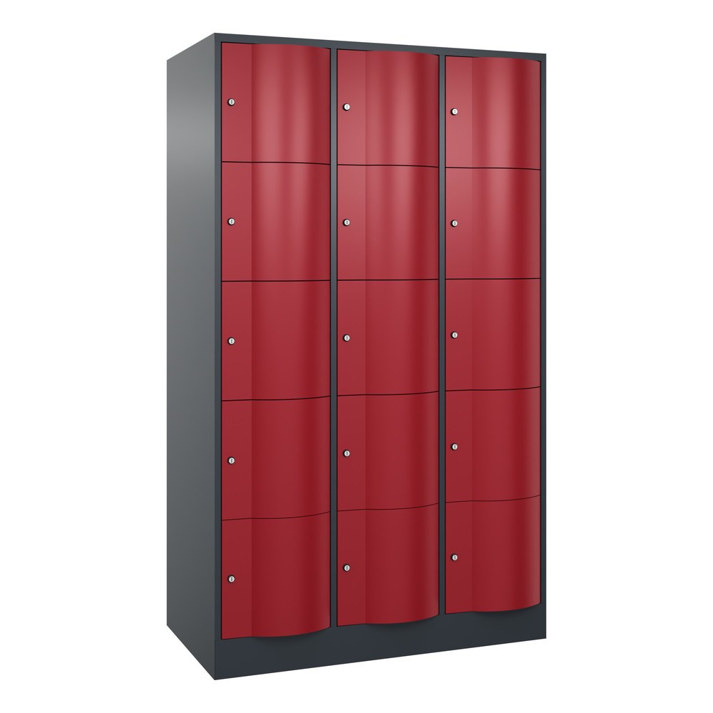 Numéro de l'image du produit 1: Meuble coffre-fort C+P avec portes « anti-vandalisme », 3 x 5 compartiments, H x l x P 1 950 x 1 150 x 640 mm, gris anthracite, rouge rubis