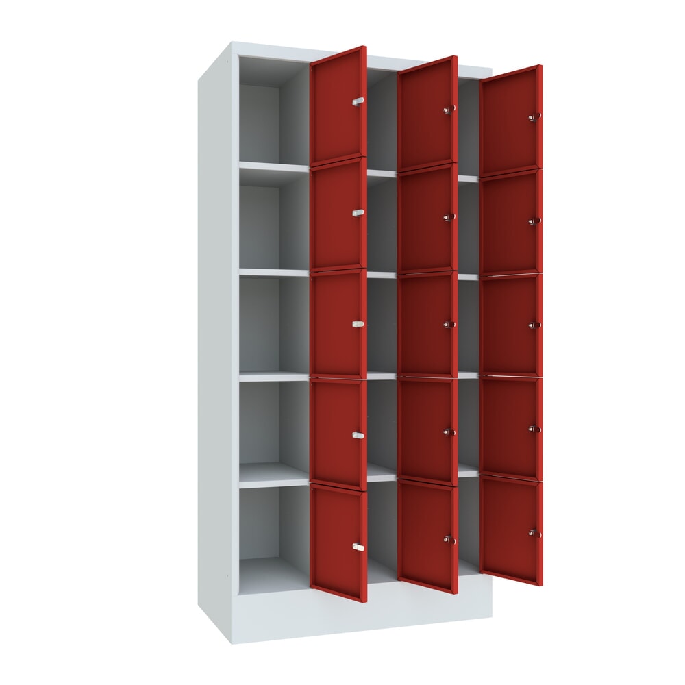 Numéro de l'image du produit 2: Meuble coffre-fort PAVOY, 3 x 5 compartiments, H x l x P 1 850 x 930 x 500 mm, rouge feu, gris clair