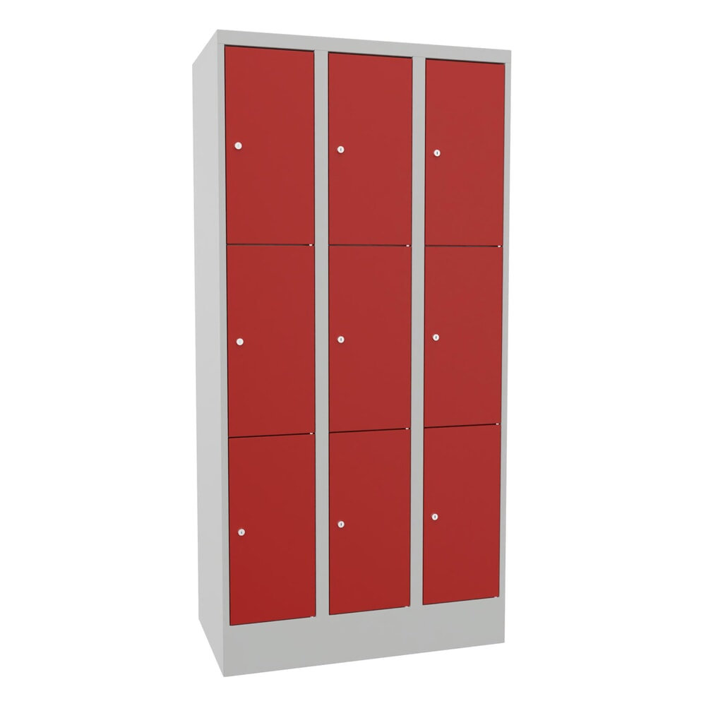 N° de l'image du produit 1 : Meuble coffre-fort PAVOY, 3 x 3 compartiments, H x l x P 1 850 x 930 x 500 mm, rouge feu, gris clair