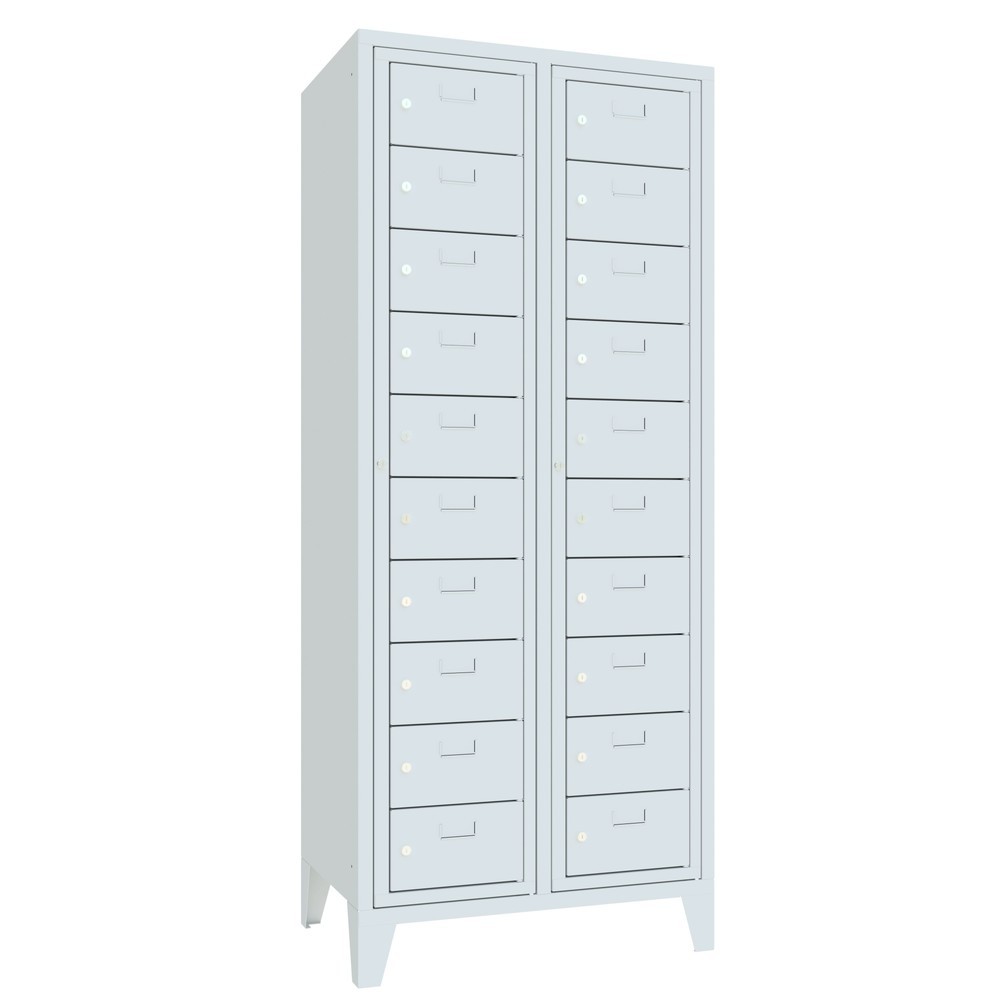 Numéro de l'image du produit 2: Meuble coffre-fort PAVOY avec porte centrale, 2 x 10 compartiments, H x l x P 1 850 x 770 x 500 mm, avec pieds, gris clair, gris clair