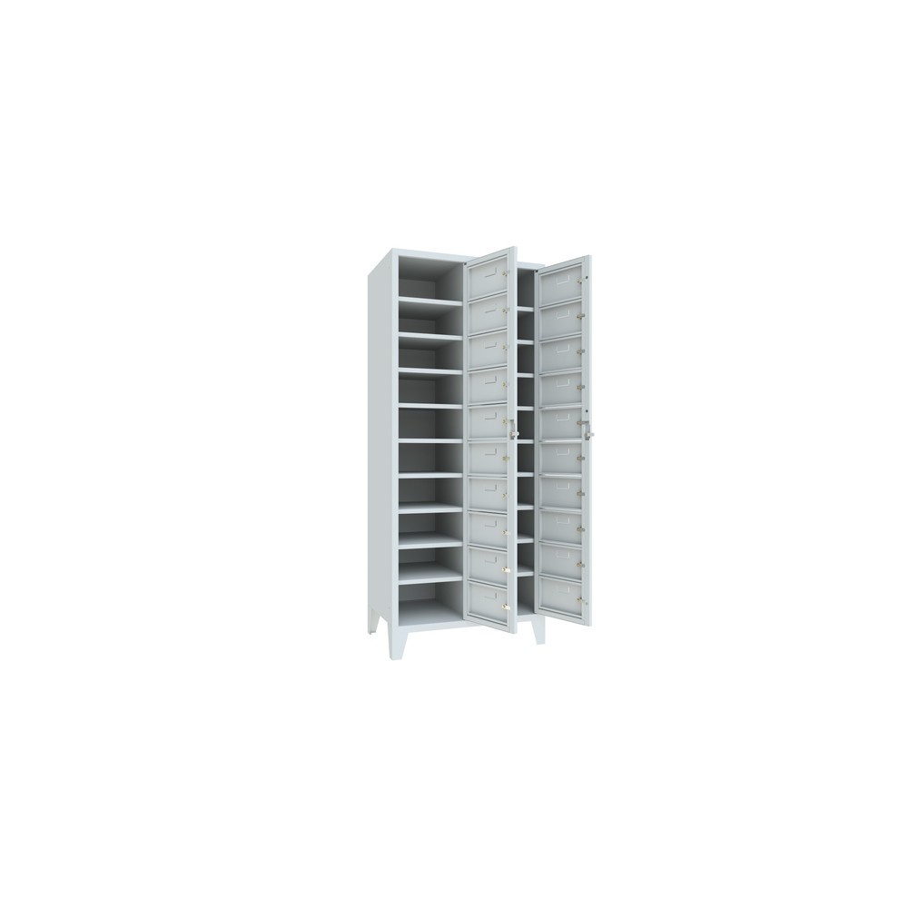 Numéro de l'image du produit 3: Meuble coffre-fort PAVOY avec porte centrale, 2 x 10 compartiments, H x l x P 1 850 x 770 x 500 mm, avec pieds, gris clair, gris clair