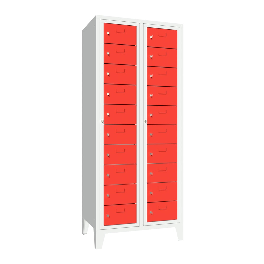 Numéro de l'image du produit 1: Meuble coffre-fort PAVOY avec porte centrale, 2 x 10 compartiments, H x l x P 1 850 x 770 x 500 mm, avec pieds, rouge feu, gris clair