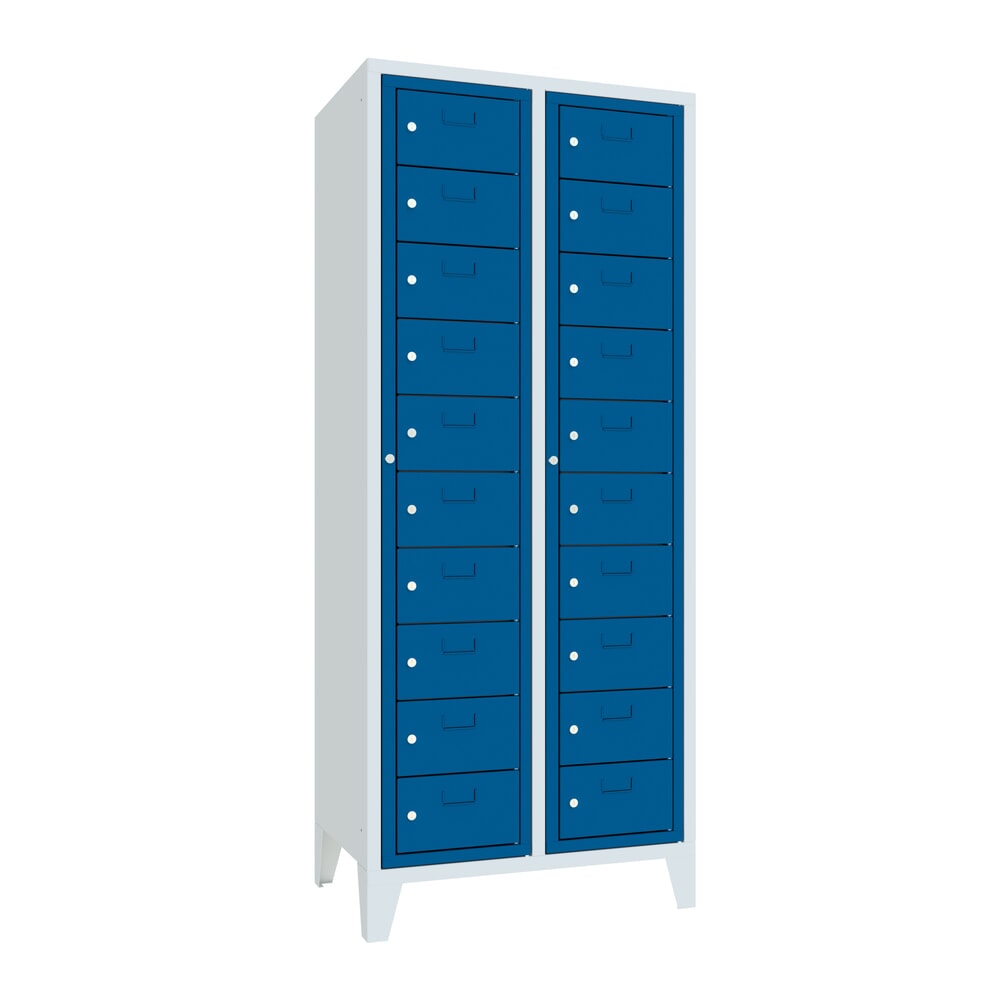 Numéro de l'image du produit 1: Meuble coffre-fort PAVOY avec porte centrale, 2 x 10 compartiments, H x l x P 1 850 x 770 x 500 mm, avec pieds, bleu gentiane, gris clair