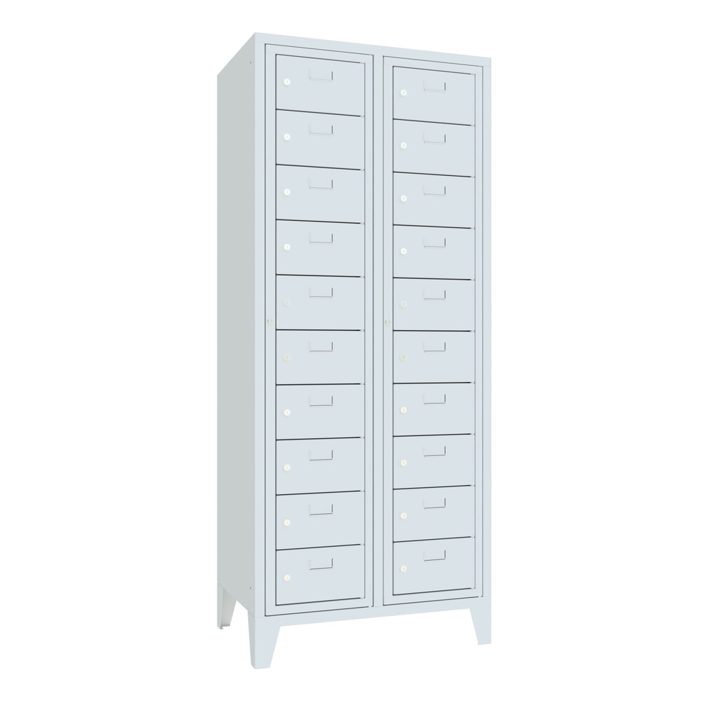 Numéro de l'image du produit 1: Meuble coffre-fort PAVOY avec porte centrale, 2 x 10 compartiments, H x l x P 1 850 x 770 x 500 mm, avec pieds, gris clair, gris clair